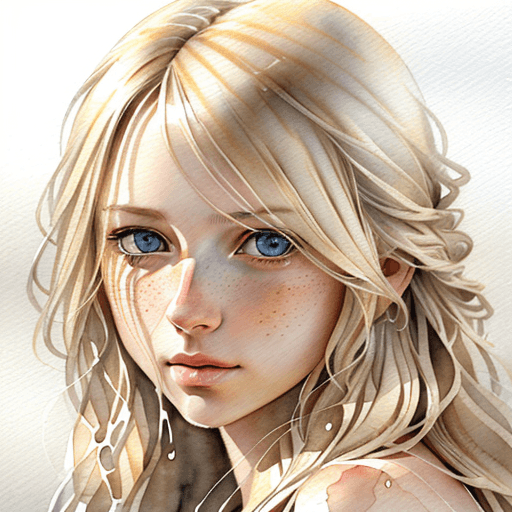 AI generated: light natural tones , pencil drawing , watercolor drawing, portrait of a woman with long blonde hair...