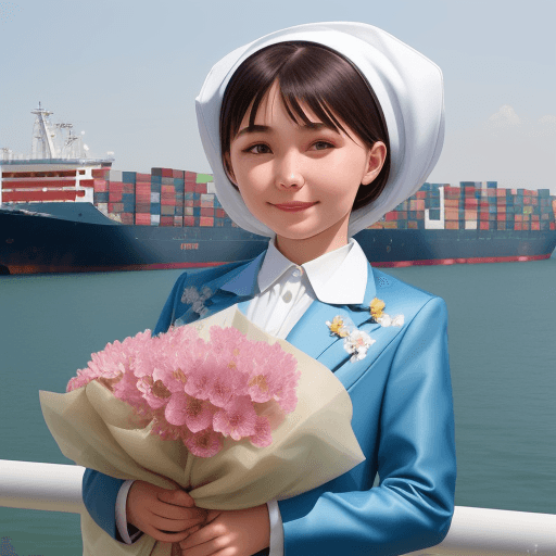 AI generated: Happy Bairam, Kazakh girl with national suit with fowers, ship near by