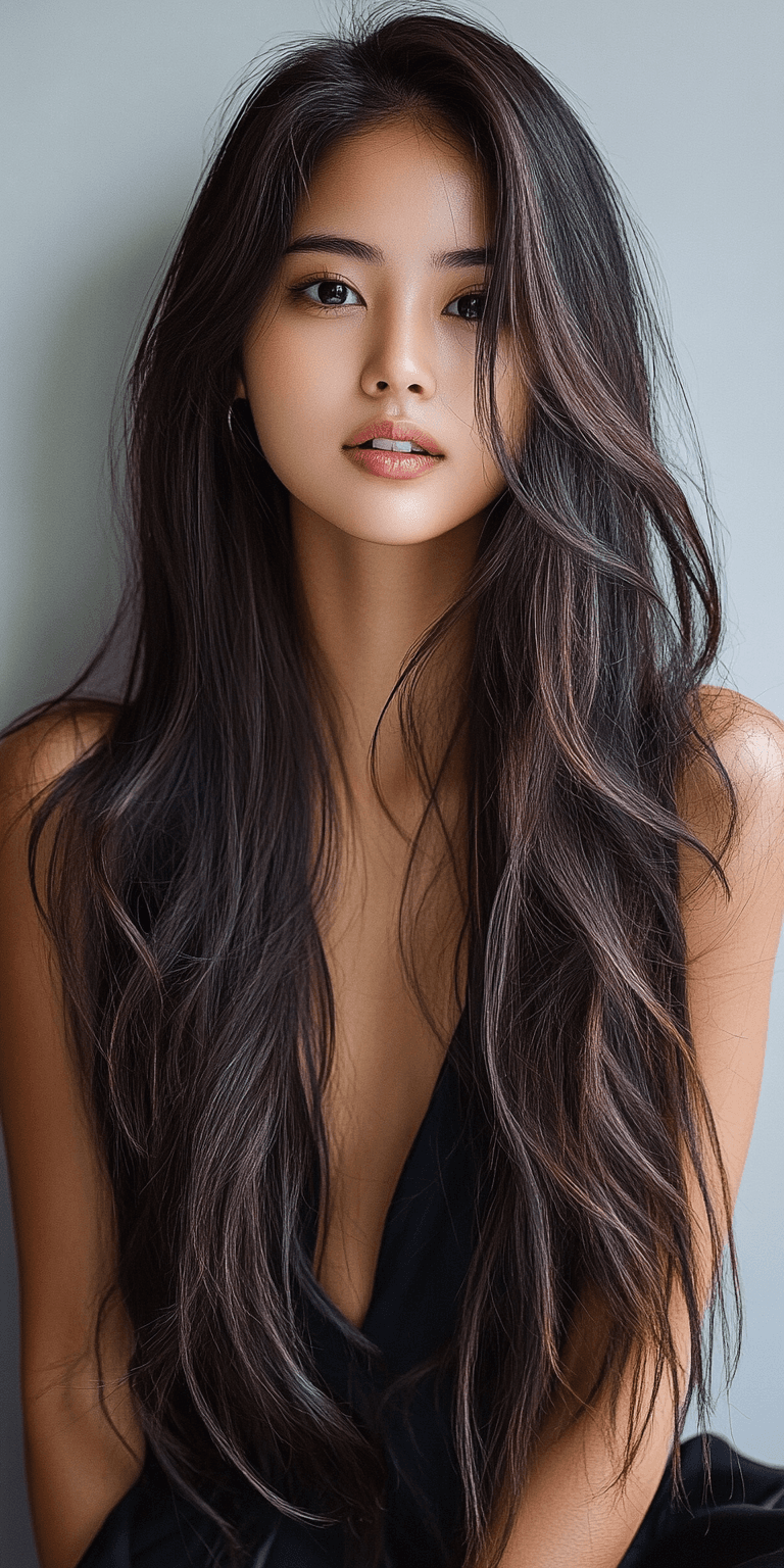 AI generated: woman with beautiful long brown hair, in the style of Kenro Izu, meticulous technique, magewave, hal...