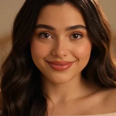 AI generated video: beauty smile large tongue shy eyes open