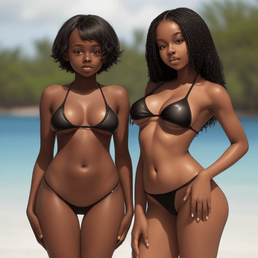 AI generated: two beautiful black girls in tiny bikinis 12 years old with large breasts
