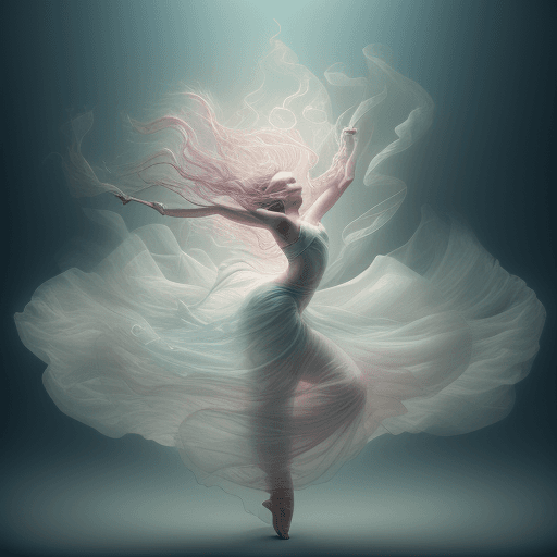 AI generated: Ethereal beauty, soft pastel tones, backlighting, long exposure, flowing fabric, portrait of a dance...