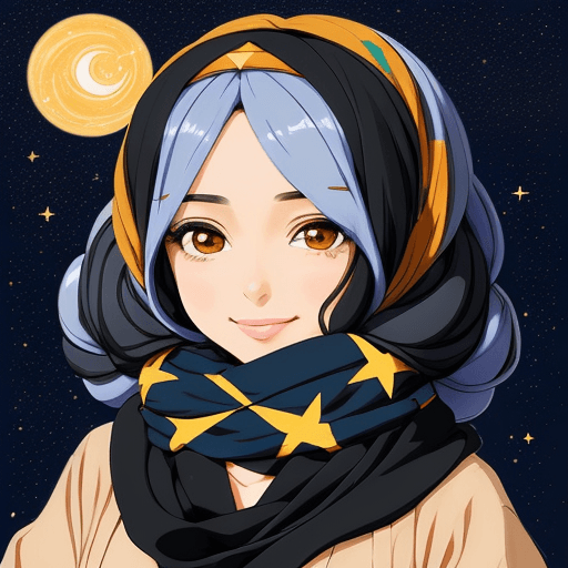 AI generated: a sticker of a Libyan pretty girl, her hair is like night sky with stars inside the hair,the hair lo...