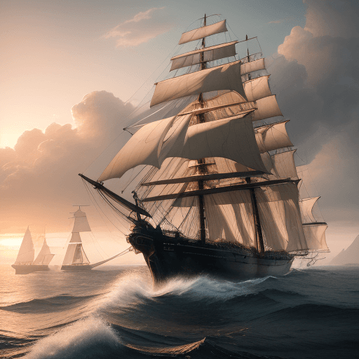 AI generated: Photo of a ultra realistic sailing ship, dramatic light, pale sunrise, cinematic lighting, battered,...