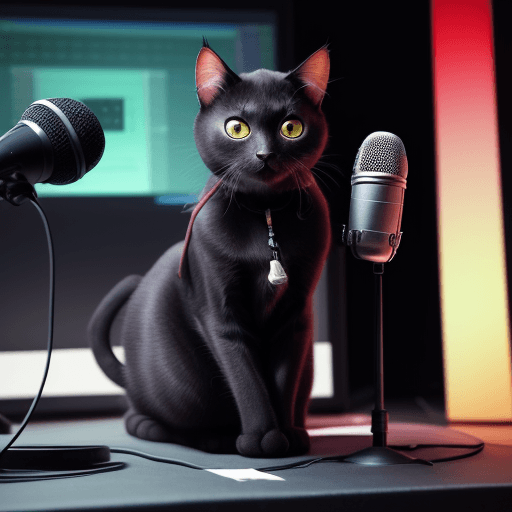 AI generated: cat with a microphone in its paws, voice actor, sound engineer, like a real one