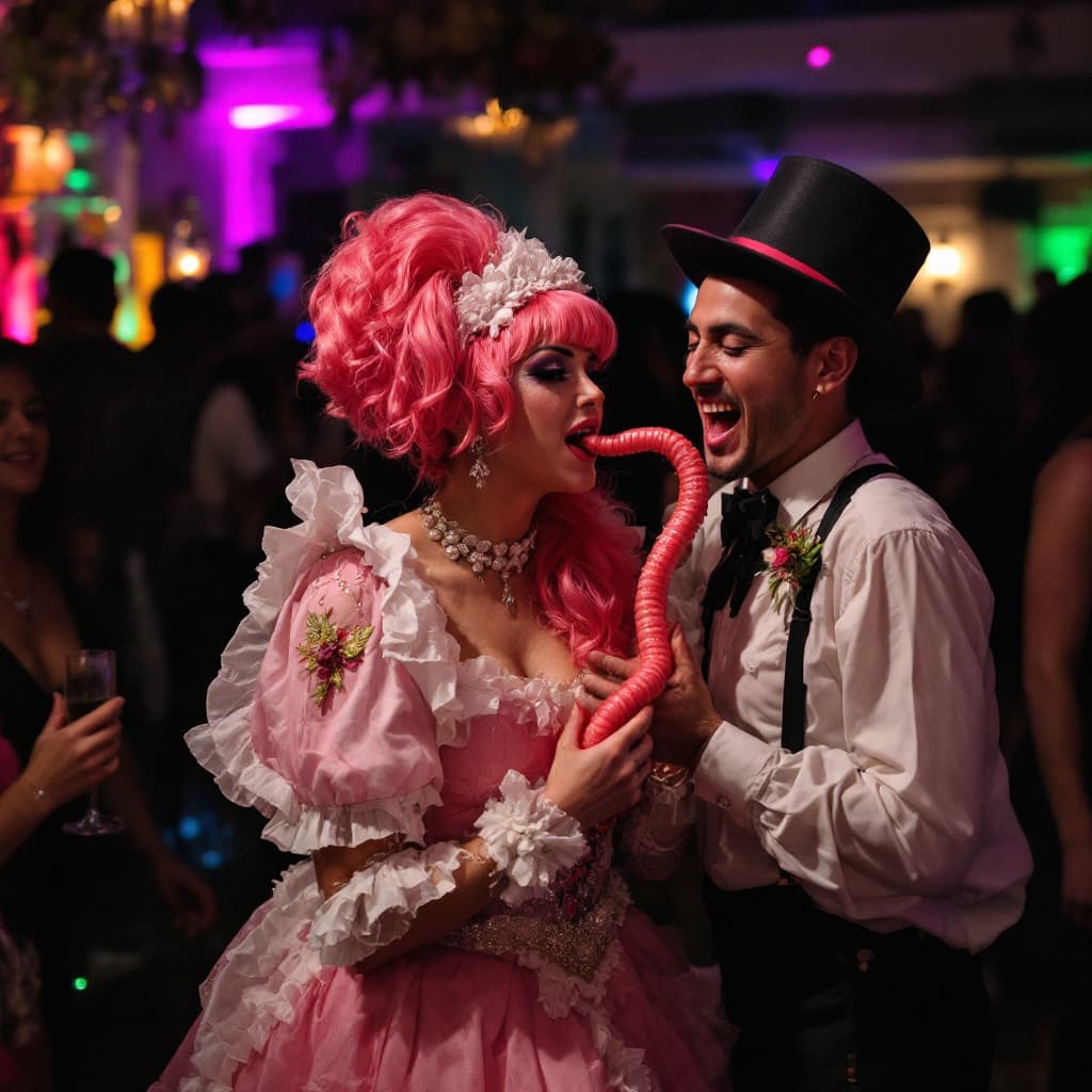 AI generated: On a bachelorette party in Mexico, the historical tradition is for the crossdresser maid drag men of...