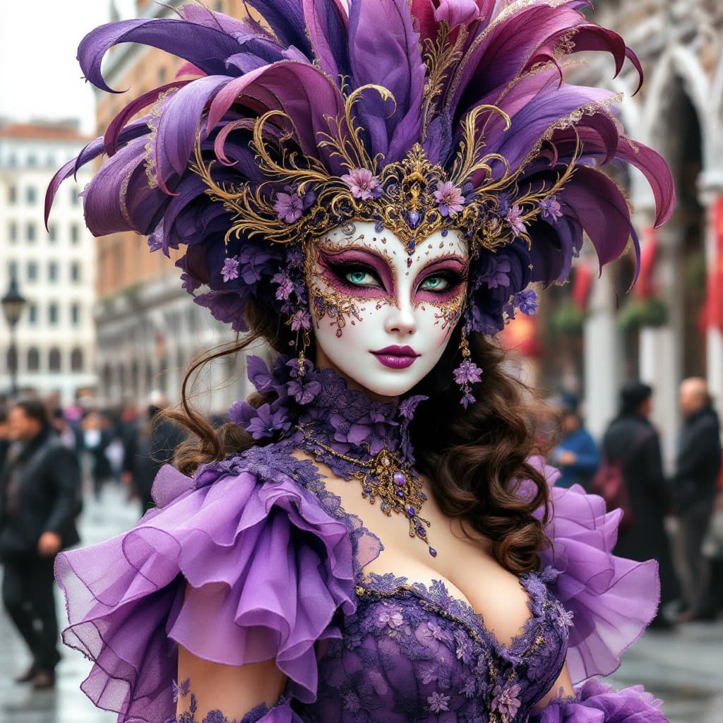AI generated: Mask of a beautiful lady Incredibly beautiful, gorgeous, very detailed in Piazza San Marco at the Ve...