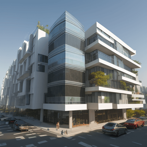 AI generated: Stylish modern building with smooth facade lines with bogolan characters, building project of the ci...