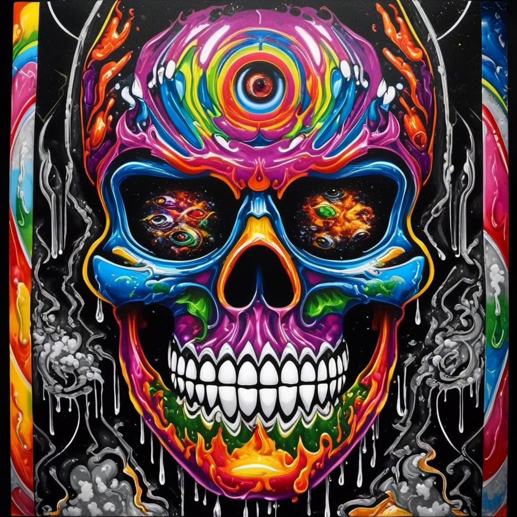 AI generated: graffiti art, splash art, street art, spray paint, oil gouache melting, acrylic, high contrast, blac...
