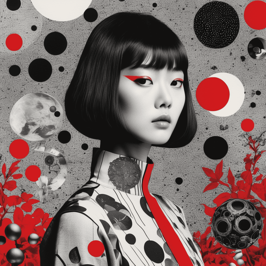 AI generated: surreal collage art crafted from vintage Japanese magazines ,art composition by kusama, sci-fi eleme...
