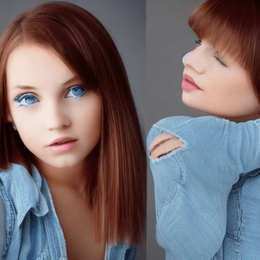 AI generated: a charming girl with blue eyes and middle  height hair cut 