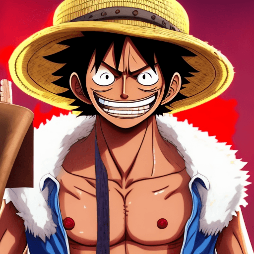 AI generated: Monkey D. Luffy, one piece anime, X-shaped scar on his chest, Straw Hat, symmetrical body, portrait,...