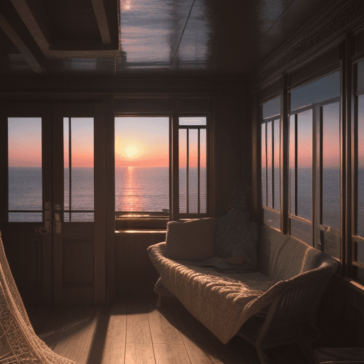 AI generated: High resolution photography interior design, dreamy sunken sunset  cozy atmosphere; 8k, intricate de...