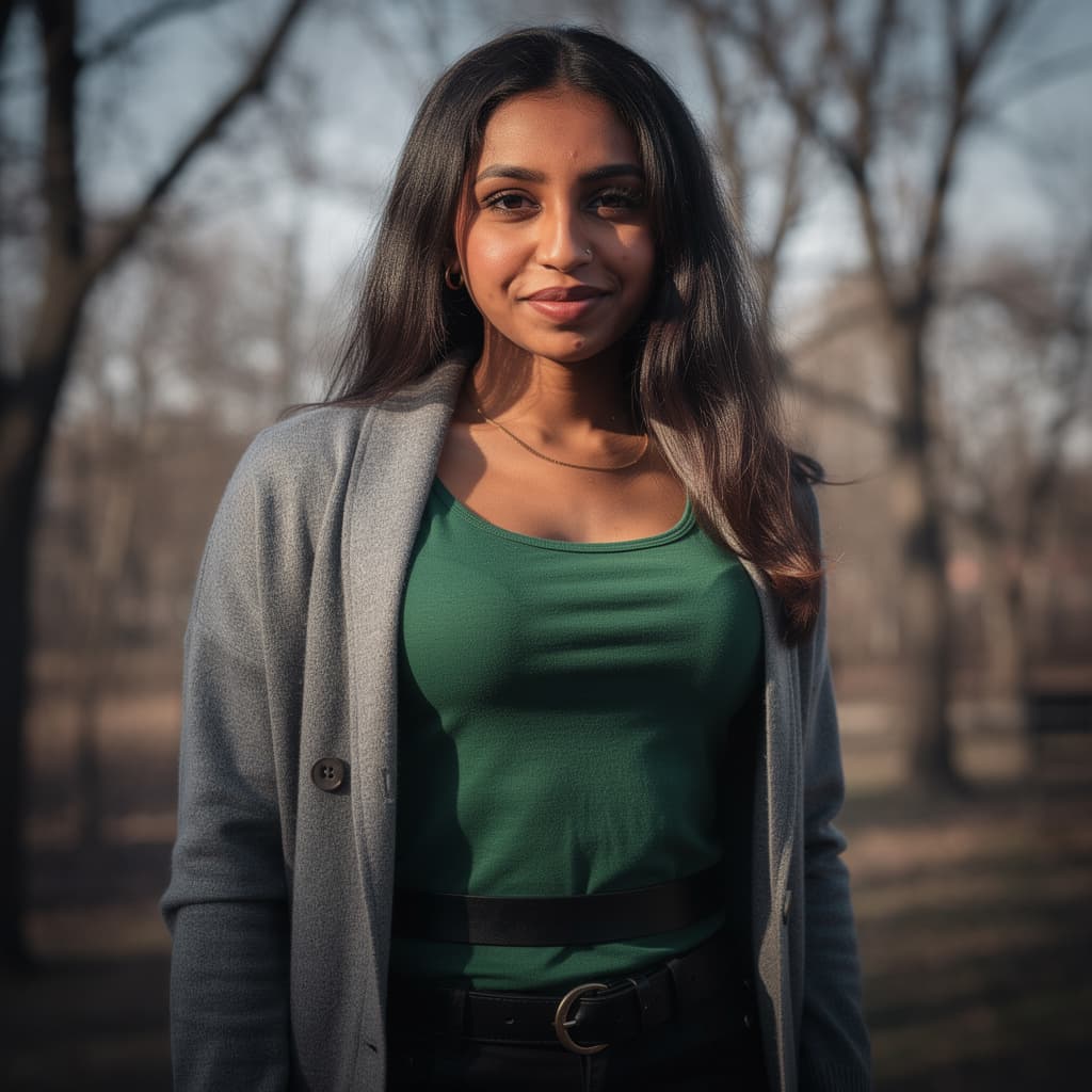 AI generated: cinematic image with dark shadows and high contrast,

A woman standing outdoors in a natural setting...