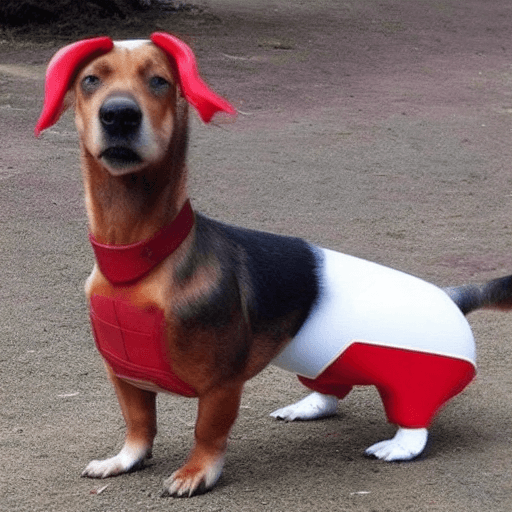 AI generated: perro austronauta salchicha con traje rojo en el espacio 
