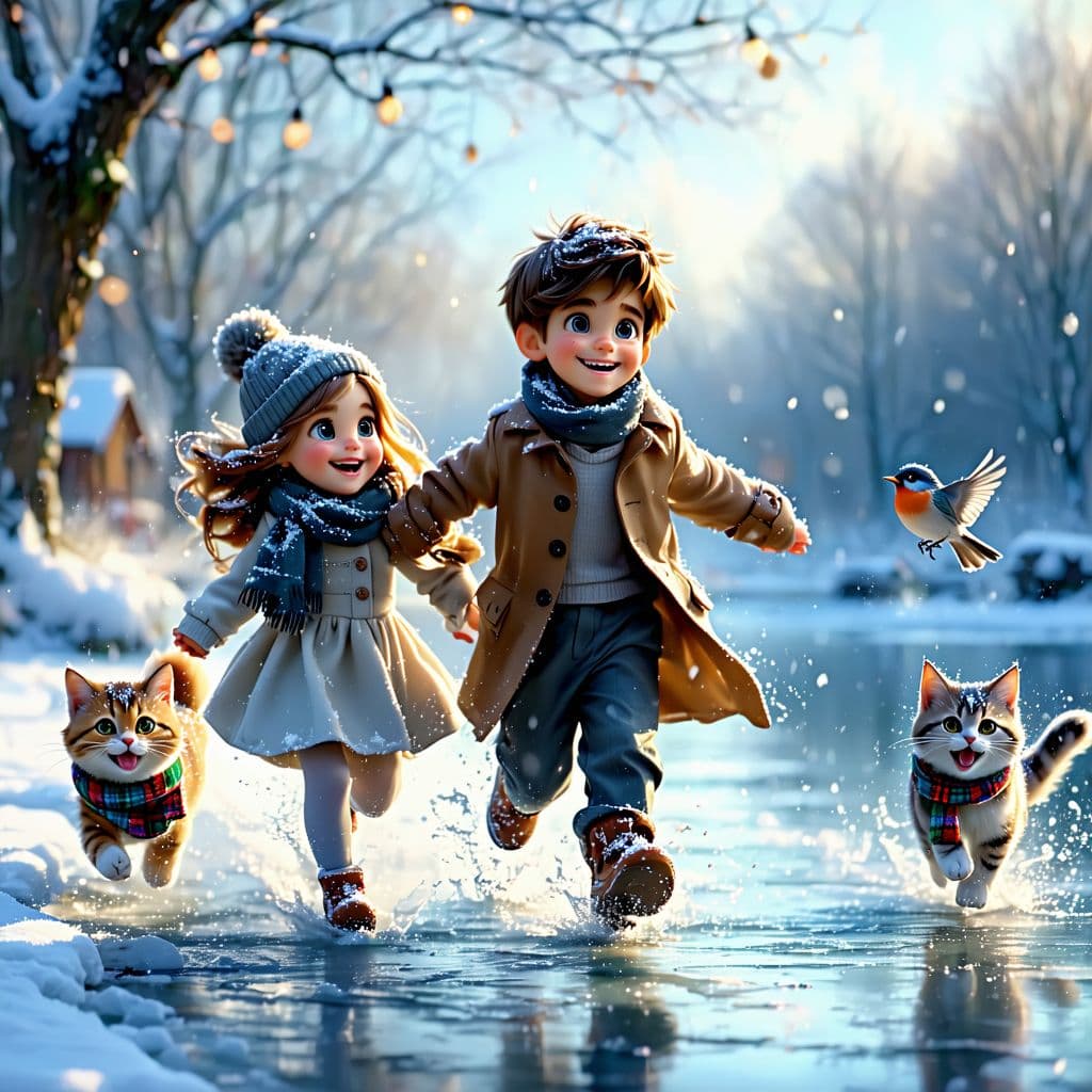 AI generated: A magical winter scene in a highly detailed, cinematic, and glossy style, made in USA animation styl...