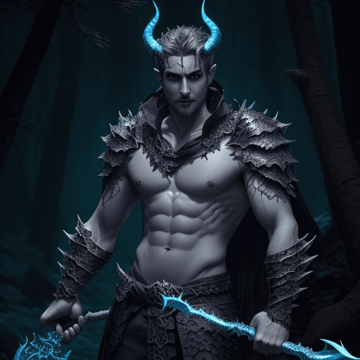AI generated: A dark short hair male necromancer with scales, a staff, lightning background, dark fantasy style, h...