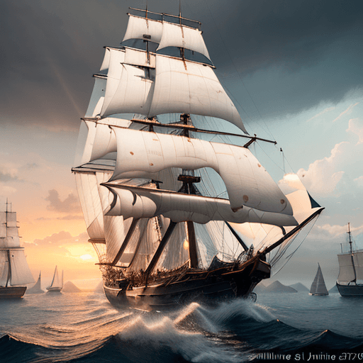AI generated: Photo of a ultra realistic sailing ship, dramatic light, pale sunrise, cinematic lighting, battered,...