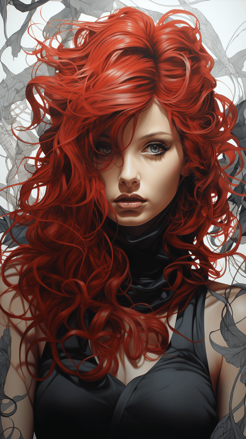 AI generated: a woman with tattoo by ryan lee, in the style of artgerm, animated gifs, guido crepax, flowing fabri...