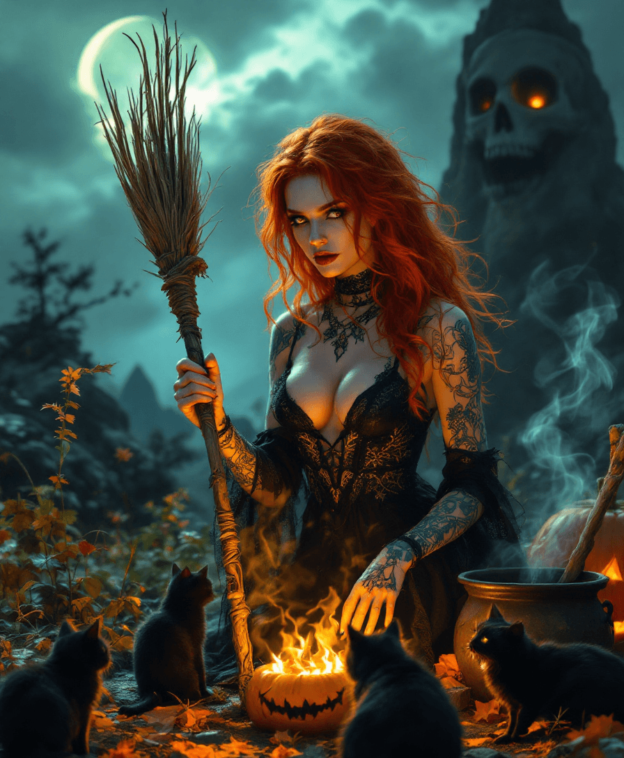 AI generated: an photorealistic, ultra high definition studio quality portrait of a beautiful bright red haired wi...