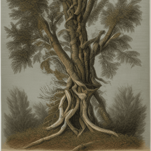 AI generated: Botanical illustration of full Shagbark Hickory Tree with very shaggy bark by Pierre-Joseph Redouté ...
