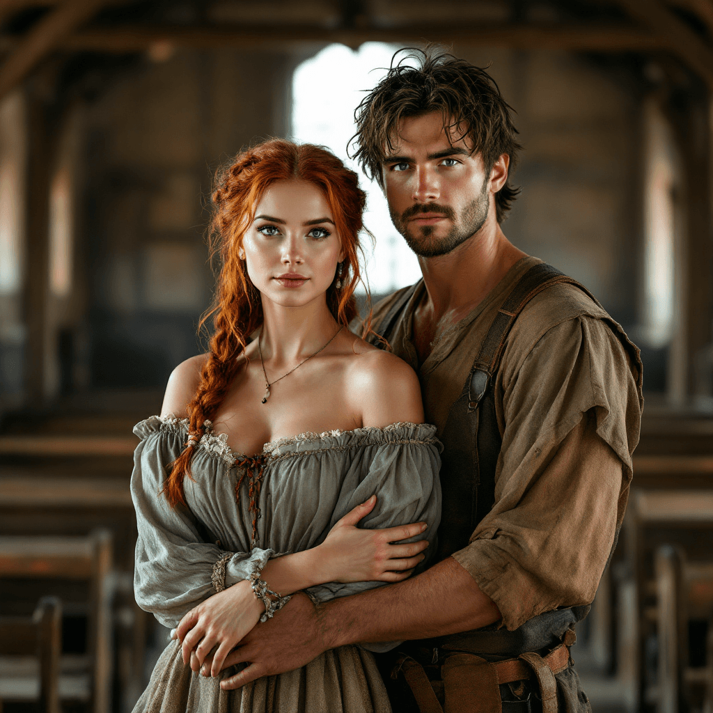 AI generated: a professional photo of a couple during the American frontier during the early 17th century standing...