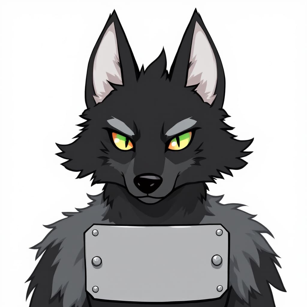 AI generated: Black Wolf fursona with gray highlights. It has four ears. It also has four, wolf-like eyes, which c...