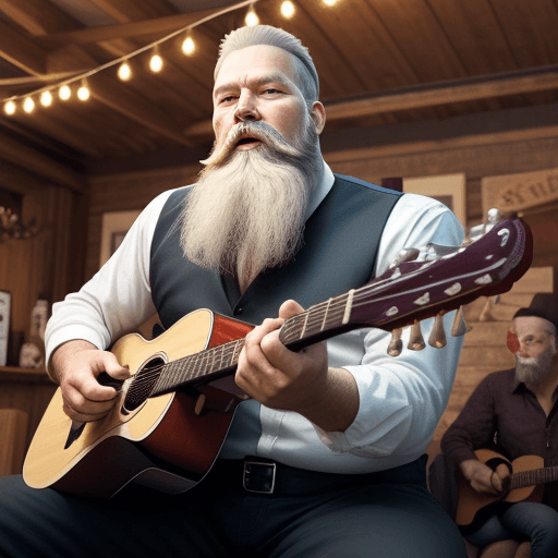 AI generated: Tow men Playing guitar and drink wine,dance,long white beard