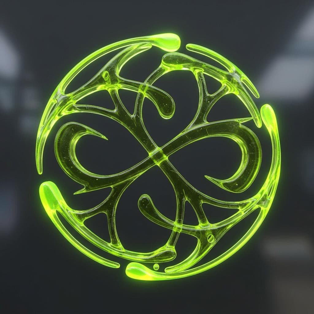 AI generated: Translucent neon-orange polymer material with radioactive toxic aesthetic, glassy jelly-like plastic...