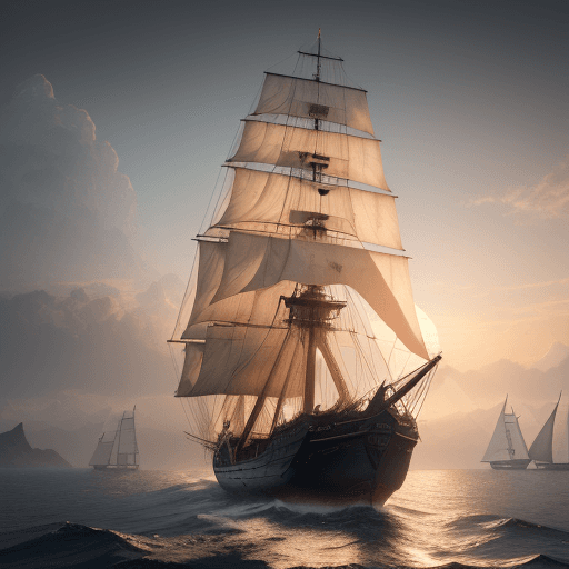 AI generated: Photo of a ultra realistic sailing ship, dramatic light, pale sunrise, cinematic lighting, battered,...