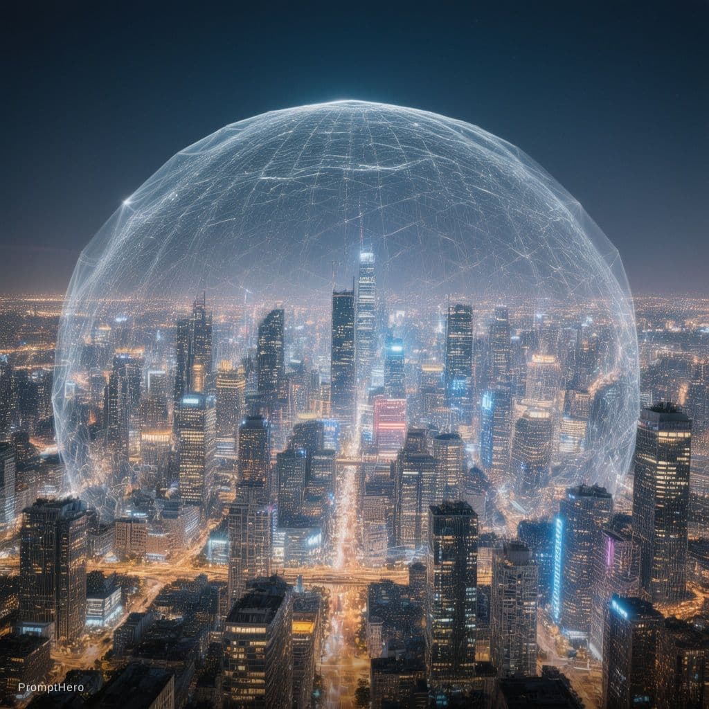 AI generated: An elongated photograph using long exposure, revealing the magnificence of a vast metropolis at nigh...