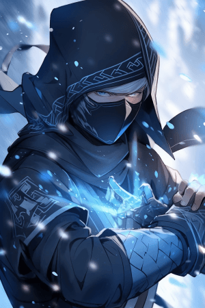 AI generated: A skilled ninja in midnight blue traditional Japanese outfit, obsidian shadow accessories, stealthy ...