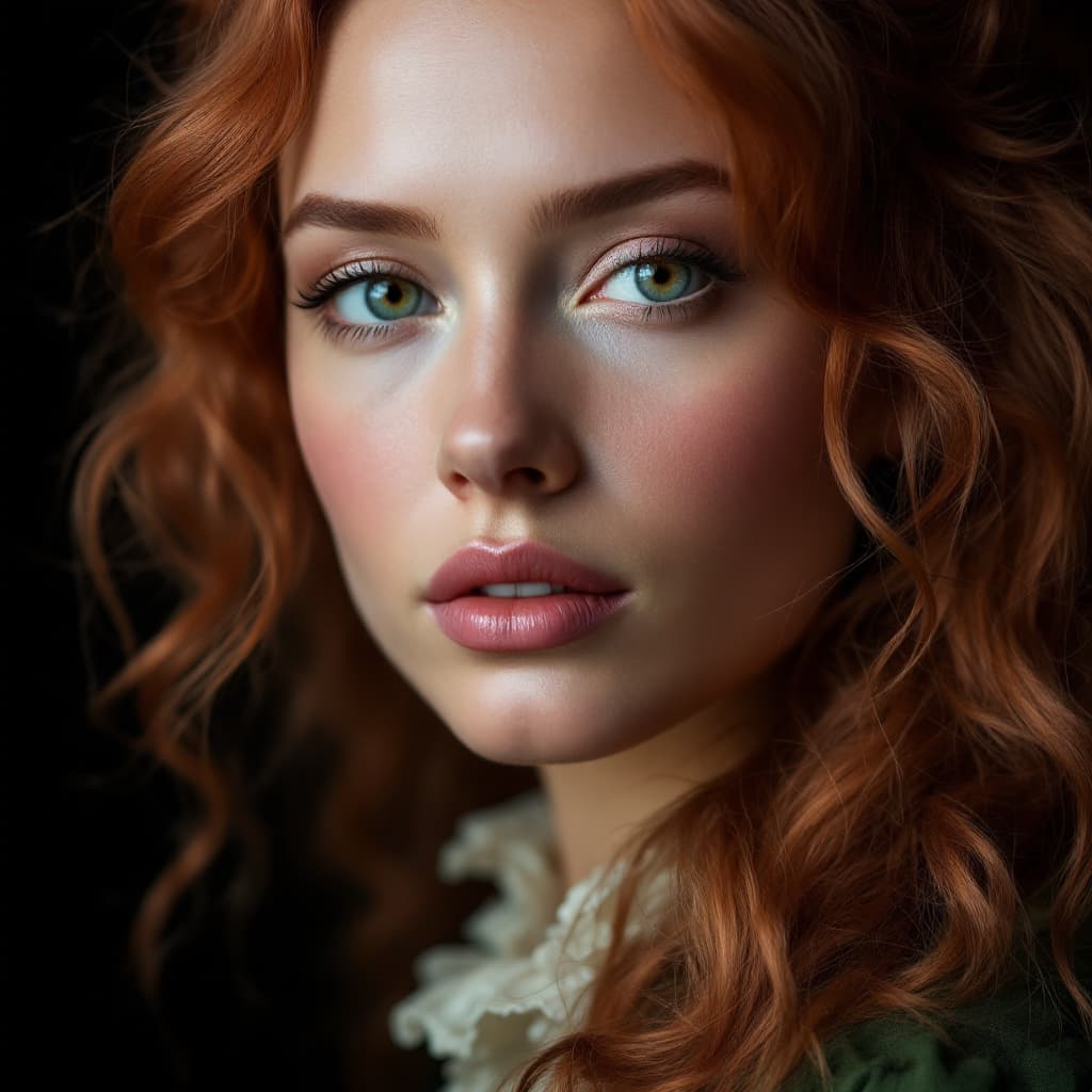 AI generated: Close-up portrait, portrait of a woman with rose gold colored hair, in the 17th century Victorian st...