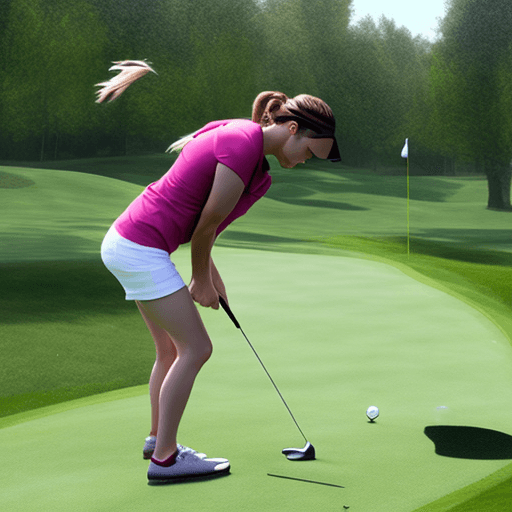 AI generated: Photo of a ultra realistic Emma Watson, playing golf, sun raises