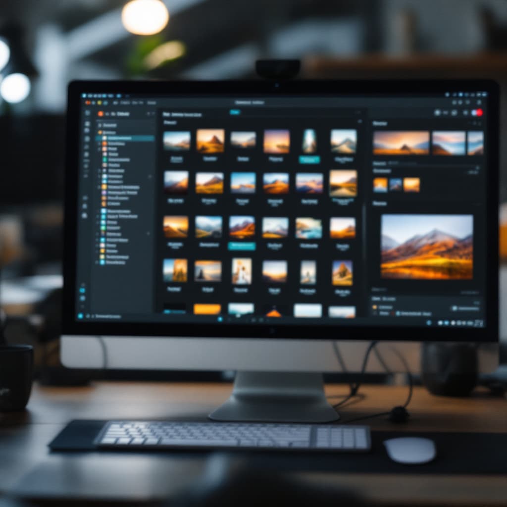 AI generated: Computer screen showing neatly organized digital files dslr, ultra quality, sharp focus, tack sharp,...