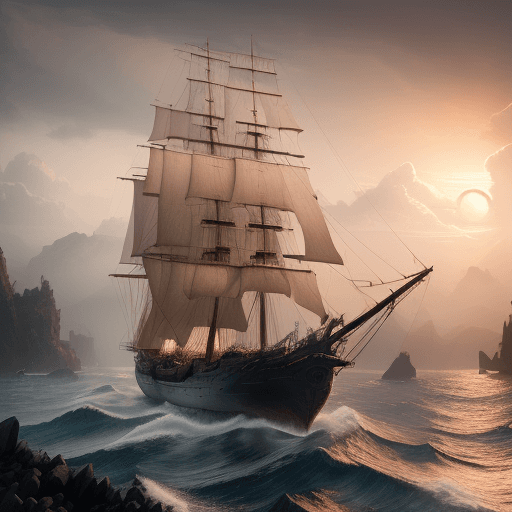 AI generated: Photo of a ultra realistic sailing ship, dramatic light, pale sunrise, cinematic lighting, battered,...