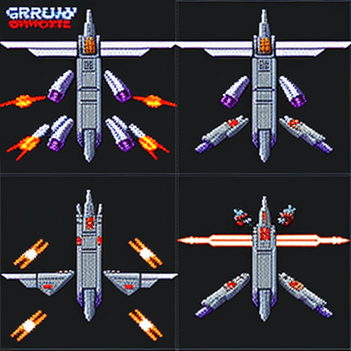AI generated: Shmup gray spaceship gradius bigcore spritesheet pixelart