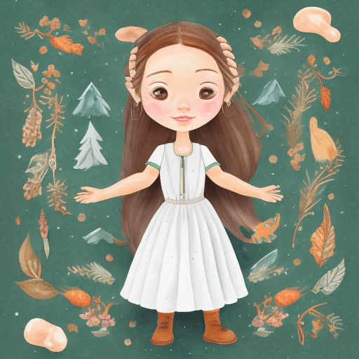 AI generated: watercolor style character Little country girl with braids a white dress without a scarf, Caucasian ...