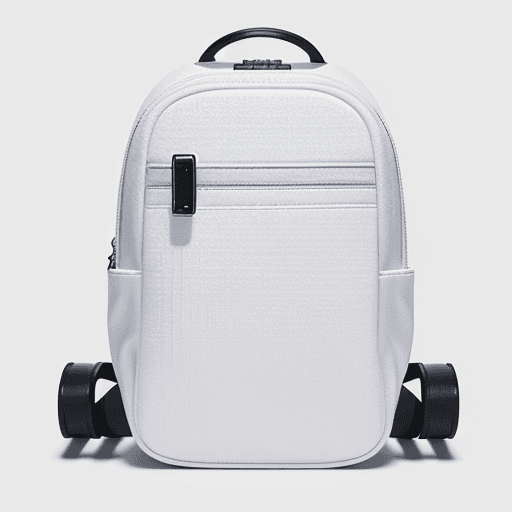 AI generated: fullview hardcase capsule shape white backpack urban stormtrooper, clean product design render on wh...