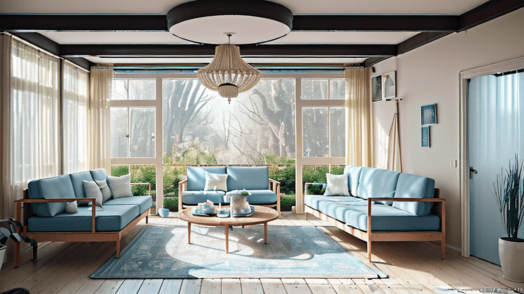 AI generated: High resolution photography interior design, dreamy sunken living room conversation pit, wooden floo...