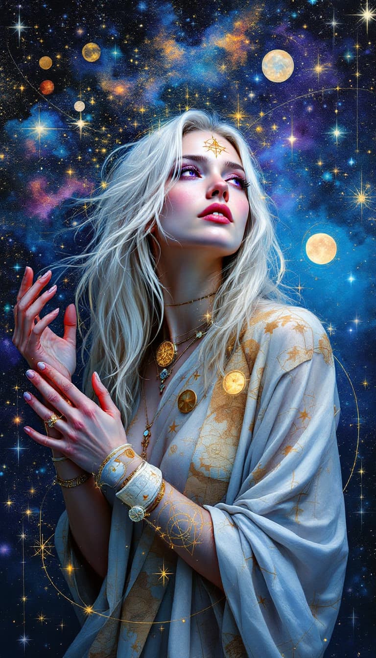 AI generated: "Celestial Cartographer in a Shifting Cosmos": A mesmerizing abstract painting portrays a cartograph...