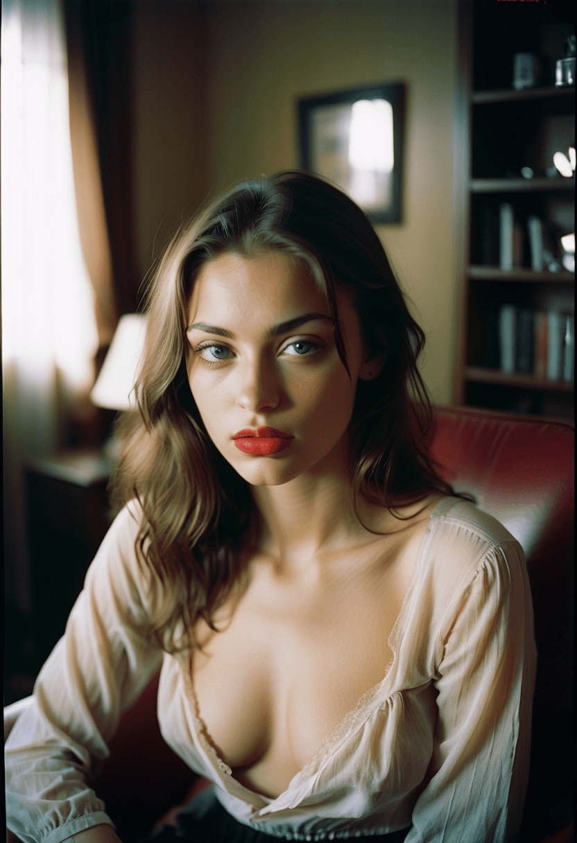 AI generated: analog color film photograph of a beautiful eastern European woman with light colored perfect eyes, ...