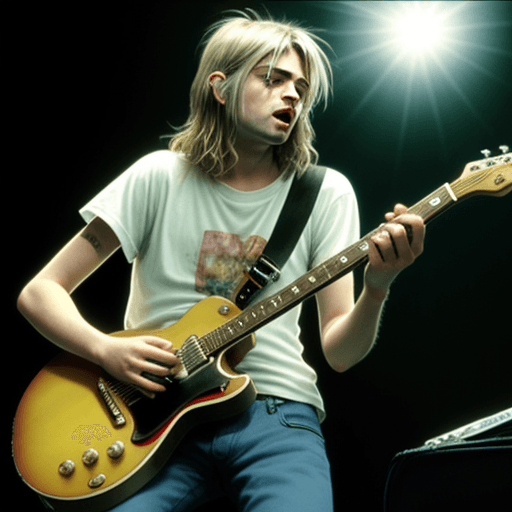 AI generated: kurt cobain playing guitar and singing
