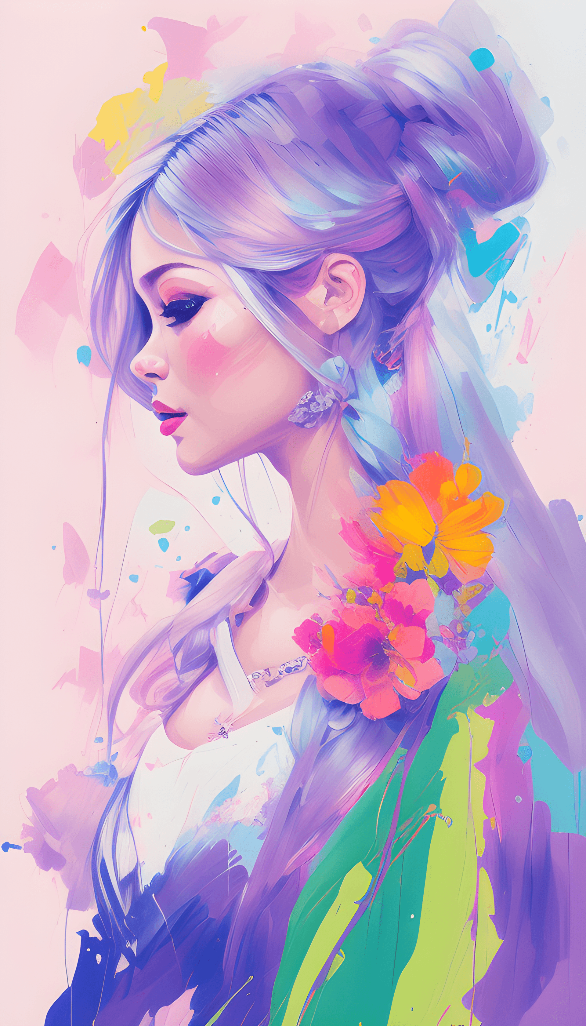 AI generated: a close up of a cartoon girl with a cell phone, rossdraws pastel vibrant, rossdraws cartoon vibrant,...