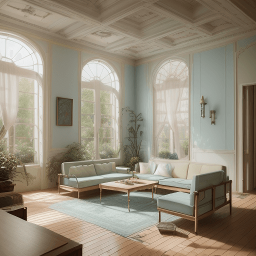 AI generated: High resolution photography interior design, dreamy sunken living room conversation pit, wooden floo...