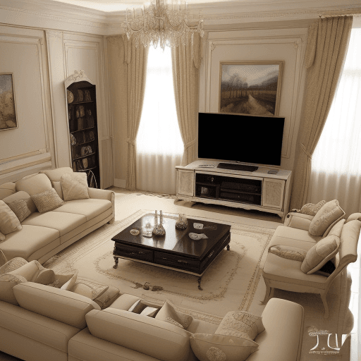 AI generated: photograph, living room to relax my mind and eyes after day so hard in work  be living room big and ...