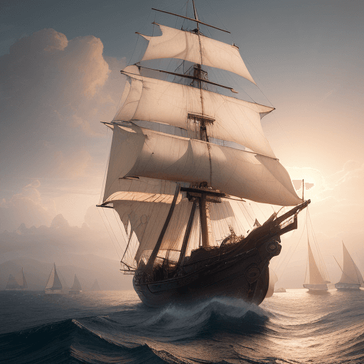 AI generated: Photo of a ultra realistic sailing ship, dramatic light, pale sunrise, cinematic lighting, battered,...