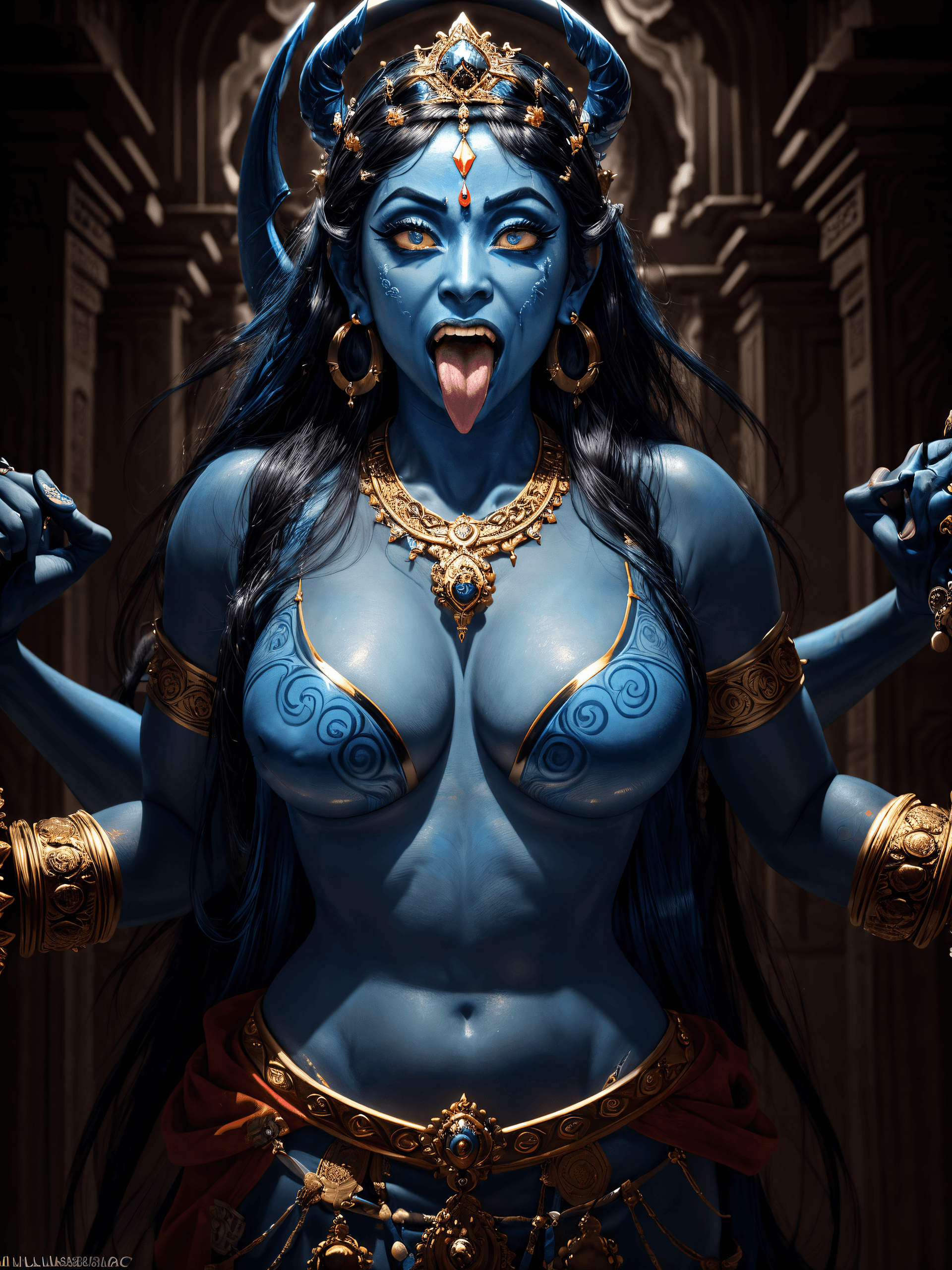 AI generated: (Masterpiece, Award winning, Highest Quality:1.2) , Modelshoot , Character Card of (Kali:1.2) , (blu...