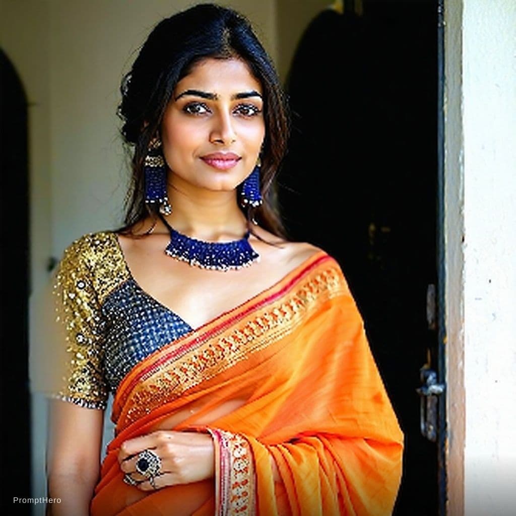 AI generated: create full transparent blouse and saree curvy indian babe with full cleavage, cleavage should be cl...