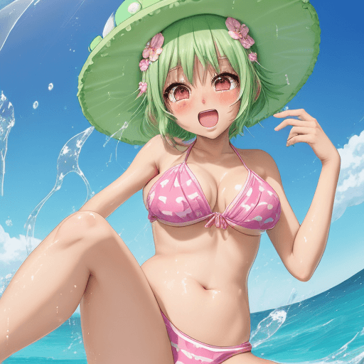 AI generated: GIRL, big cheast, Open mouth, watery eyes, blushed, anime style slyme, bare, One leg sits to the lef...